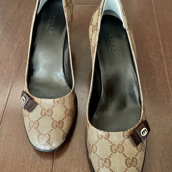 Gucci Beige Ebony/T.moro Crystal Gg/Ns Nylon Pumps - Picture 12 of 15